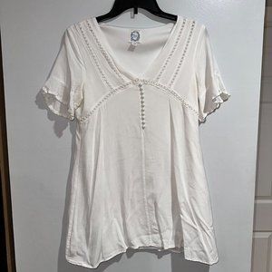 Francescas Blue Rain Elliana Front Button Dress in White Womens size XXS Loose